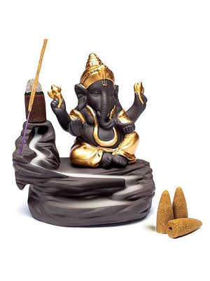 Der braun-goldene Rückfluss-Weihrauchbrenner "Ganesha"