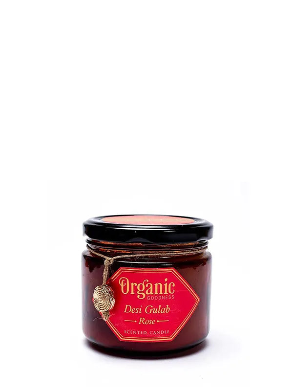 Die Duftkerze "Desi Gulab - Rose" von Organic Goodness im Schraubglas