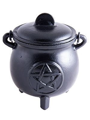 Großer Hexenkessel aus Gusseisen in schwarz mit einem Pentagramm, Gewicht ca. 2,7 kg.