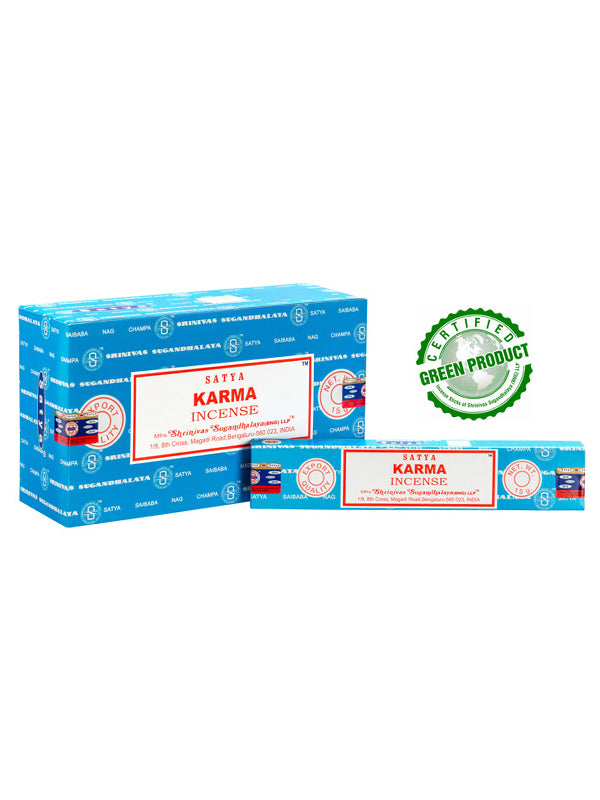 Die Räucherstäbchen "Karma" von Satya in nachhaltiger Papier-Verpackung