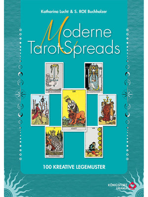 Das türkise Buchcover "Moderne Tarot-Spreads" von Katharina Lucht und S. ROE Buchholzer
