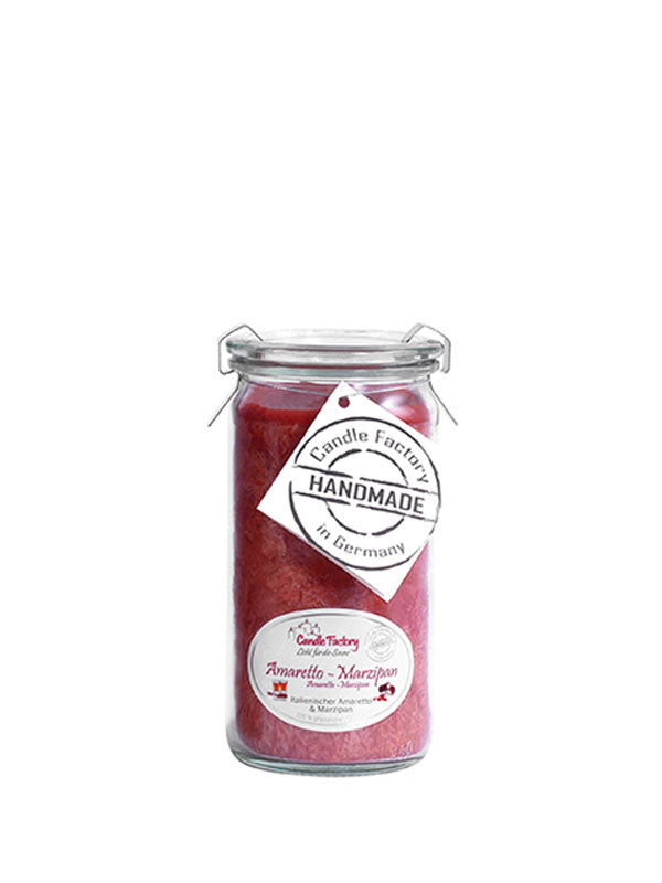 Die rost-rote Kerze Amaretto-Marzipan im Weck Glas